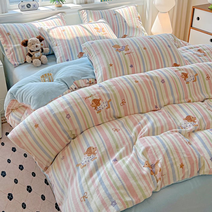 Lenjerie De Pat Cocolino 4 Piese Cu Elastic - Bleu Cu Catei Si Dungi [8]