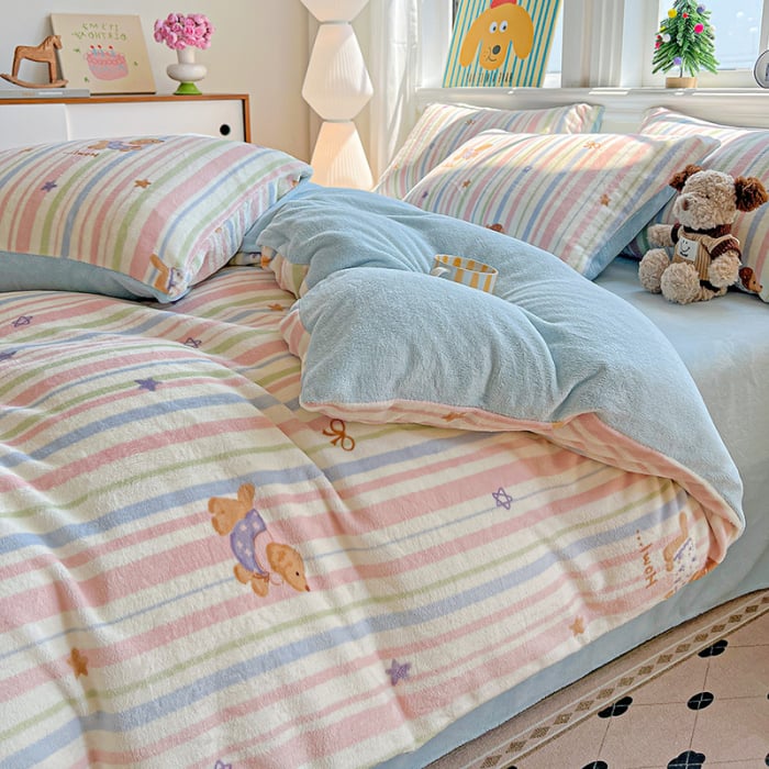 Lenjerie De Pat Cocolino 4 Piese Cu Elastic - Bleu Cu Catei Si Dungi [6]