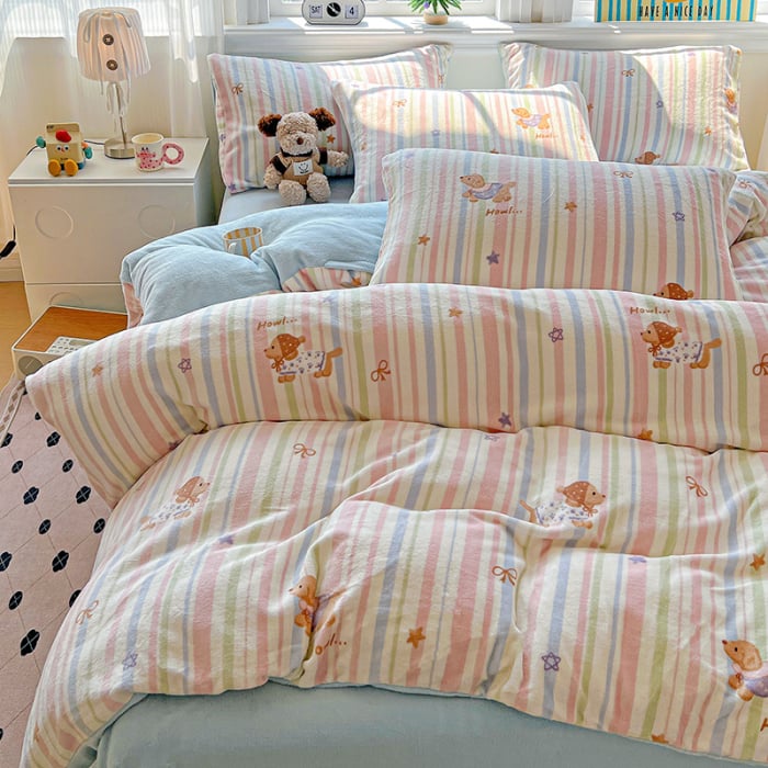 Lenjerie De Pat Cocolino 4 Piese Cu Elastic - Bleu Cu Catei Si Dungi [9]