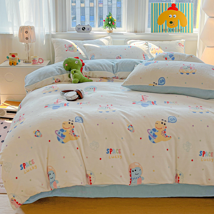 Lenjerie De Pat Cocolino 4 Piese Cu Elastic - Bleu Cu Dinozauri [5]