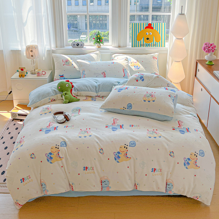 Lenjerie De Pat Cocolino 4 Piese Cu Elastic - Bleu Cu Dinozauri [3]