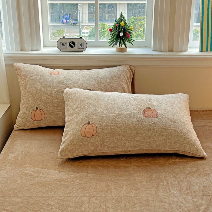 Lenjerie De Pat Cocolino 4 Piese Cu Elastic - Bej Cu Dovleci De Toamna [2]