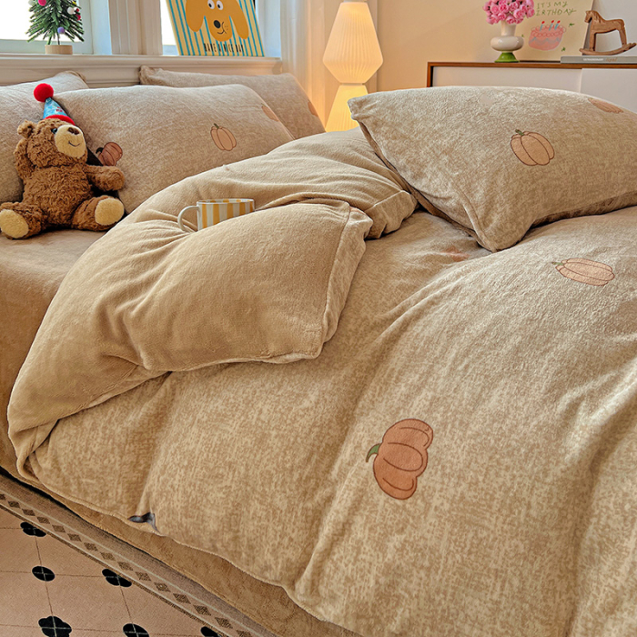 Lenjerie De Pat Cocolino 4 Piese Cu Elastic - Bej Cu Dovleci De Toamna [4]
