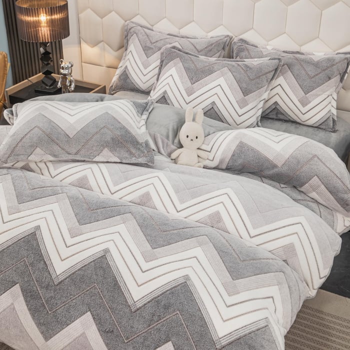 Lenjerie De Pat Cocolino 4 Piese Cu Elastic - Dungi In Zig Zag [3]