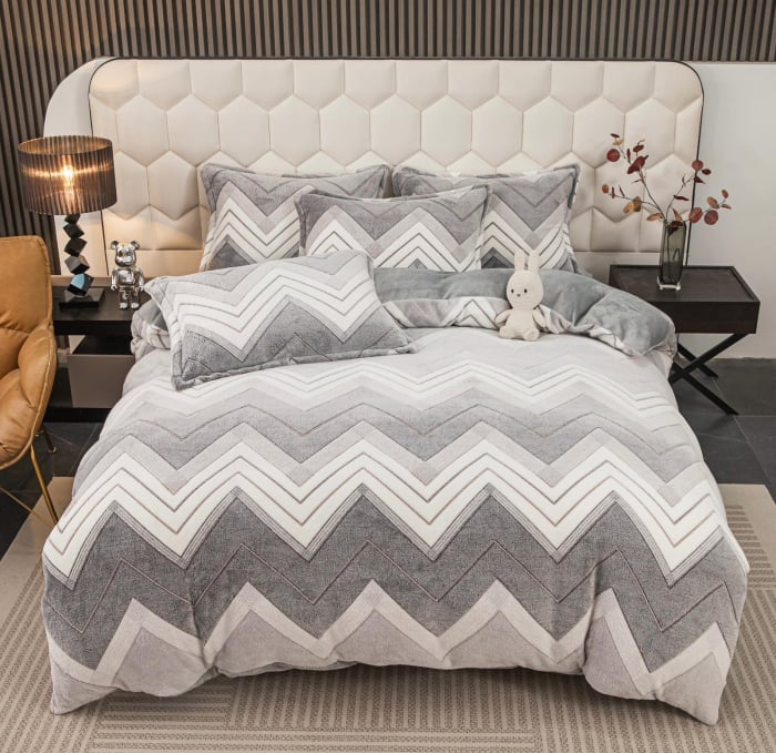 Lenjerie De Pat Cocolino 4 Piese Cu Elastic - Dungi In Zig Zag [1]
