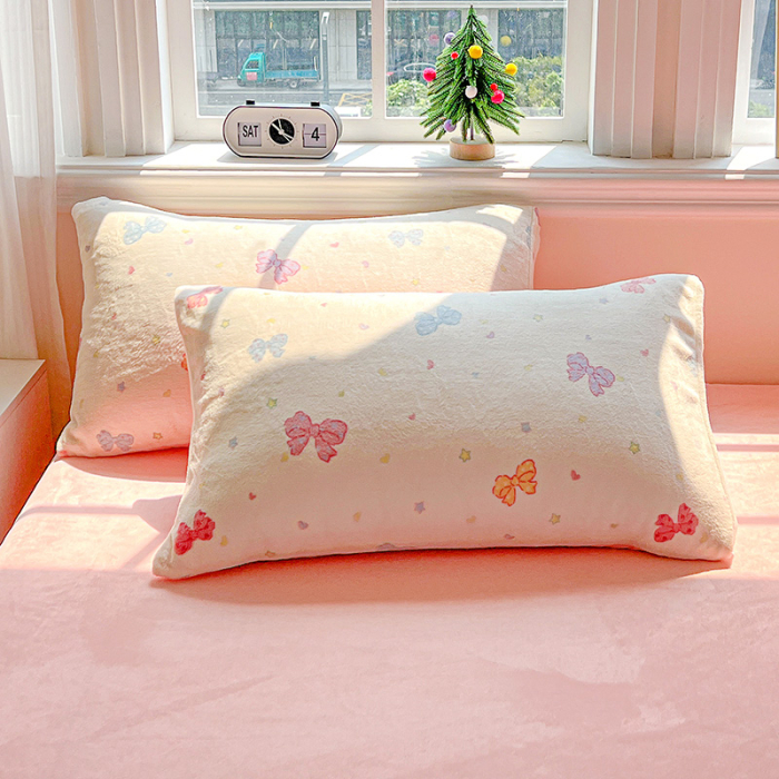 Lenjerie De Pat Cocolino 4 Piese Cu Elastic - Roz Cu Fundite Colorate [3]