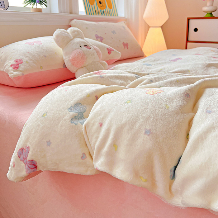 Lenjerie De Pat Cocolino 4 Piese Cu Elastic - Roz Cu Fundite Colorate [13]