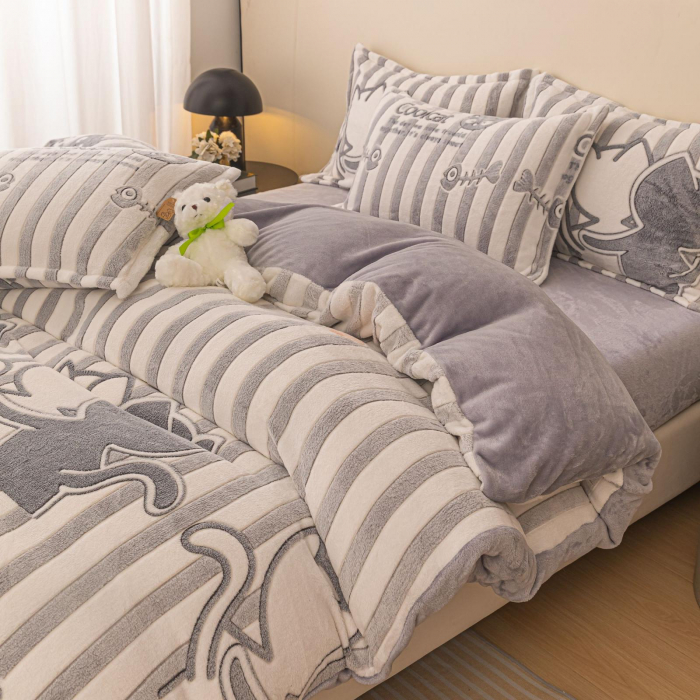 Lenjerie De Pat Cocolino 4 Piese Cu Elastic - Pisicutele Cool [2]