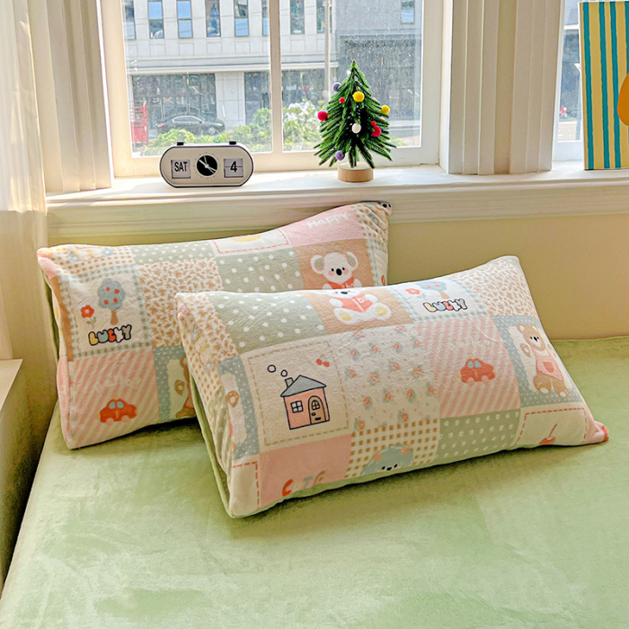 Lenjerie De Pat Cocolino 4 Piese Cu Elastic - Verde Cu Patratele [3]