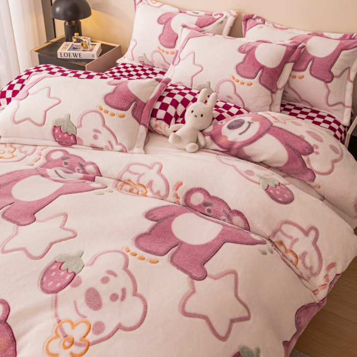 Lenjerie De Pat Cocolino 4 Piese Cu Elastic - Pink Bear [2]