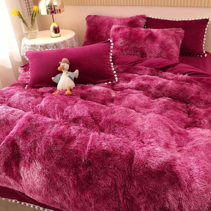 Lenjerie De Pat Pufoasa FLUFFY - Nuante De Mov Cu Ciucuri [6]