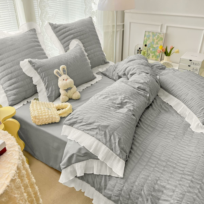 Lenjerie De Pat Creponata Cu Volanase - Gray [2]