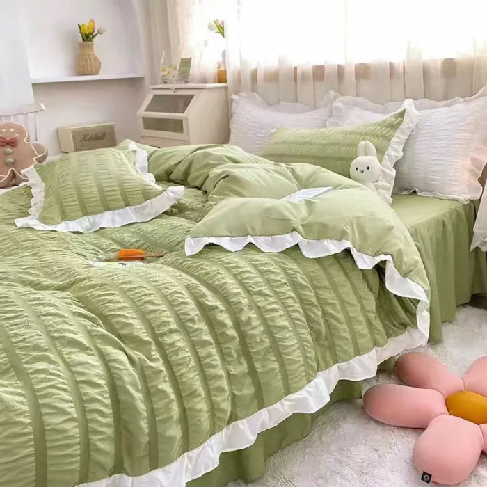 Lenjerie De Pat Creponata Cu Volanase - Green [4]
