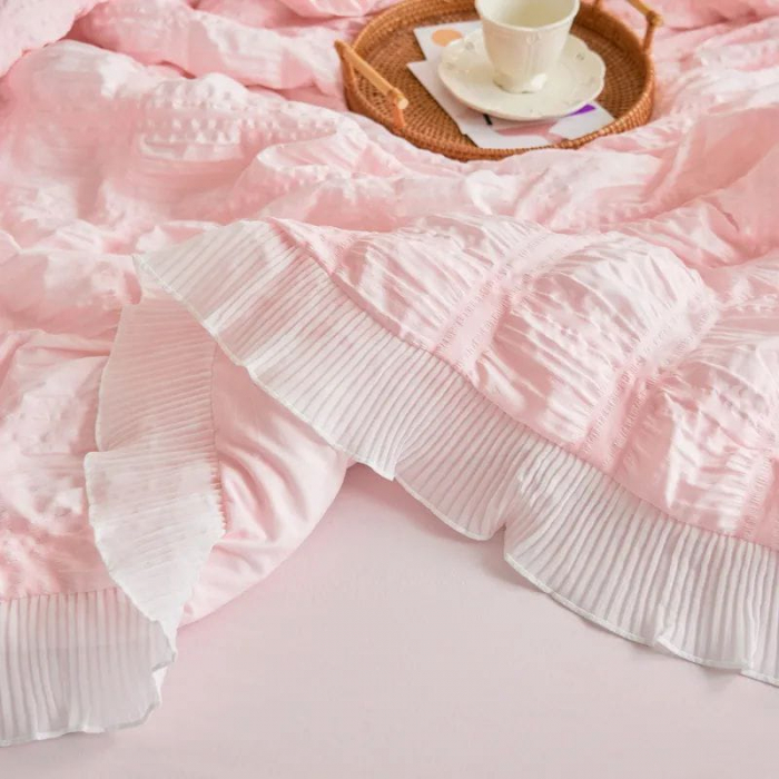 Lenjerie De Pat Creponata Cu Volanase - Pink [7]