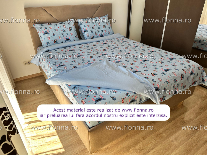 Lenjerie De Pat Din Bumbac 100% Ranforce 1 Persoana - Stitch Si Lilo La Joaca [2]