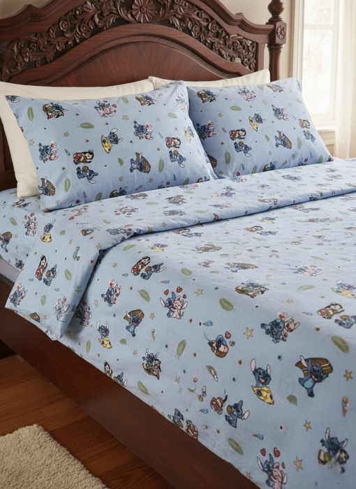 Lenjerie De Pat Din Bumbac 100% Ranforce King Size - Stitch Si Lilo La Plaja [2]