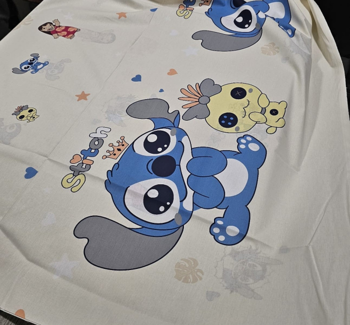 Lenjerie De Pat Din Bumbac 100% Ranforce Pat Dublu - Stitch Si Lilo Crem [2]