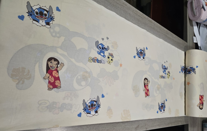 Lenjerie De Pat Din Bumbac 100% Ranforce Pat Dublu - Stitch Si Lilo Crem [3]