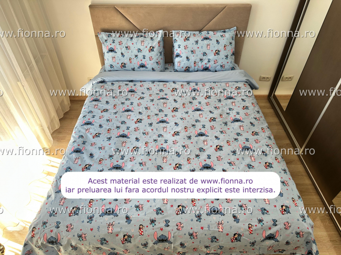 Lenjerie De Pat Din Bumbac 100% Ranforce Pat Dublu - Stitch Si Lilo La Joaca [1]