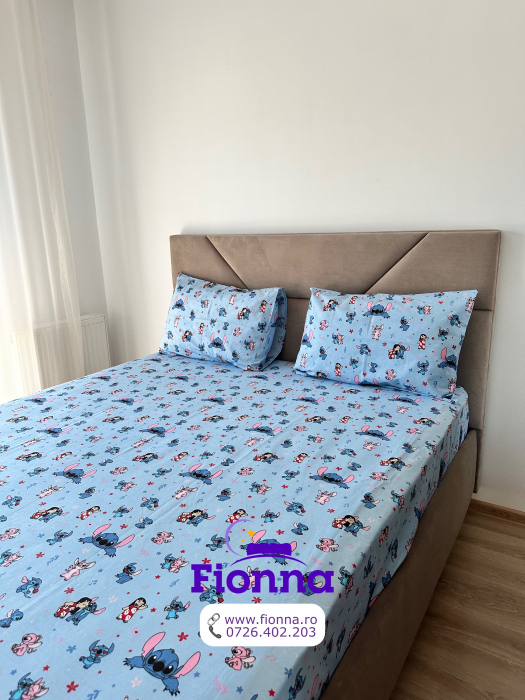 Husa cu Elastic si Fete de Perna Din Bumbac 100% Ranforce 180x200cm - Stitch Si Lilo La Joaca [2]