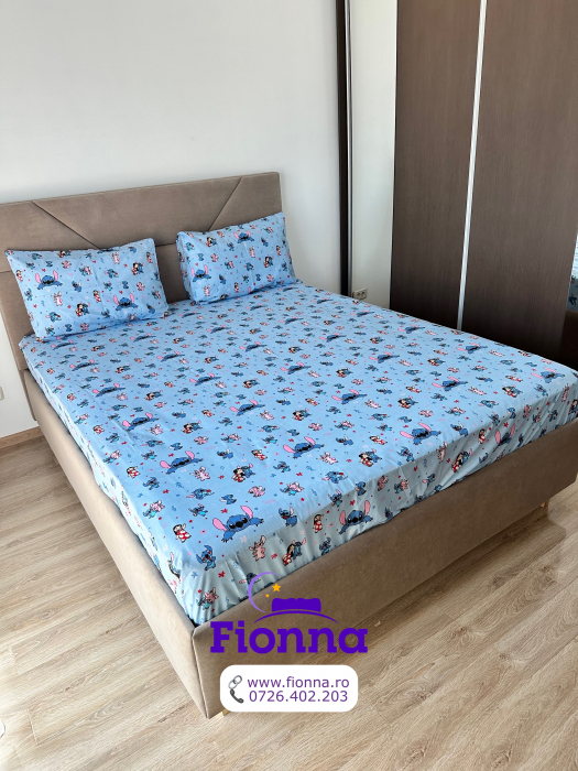 Husa cu Elastic si Fete de Perna Din Bumbac 100% Ranforce 180x200cm - Stitch Si Lilo La Joaca [3]