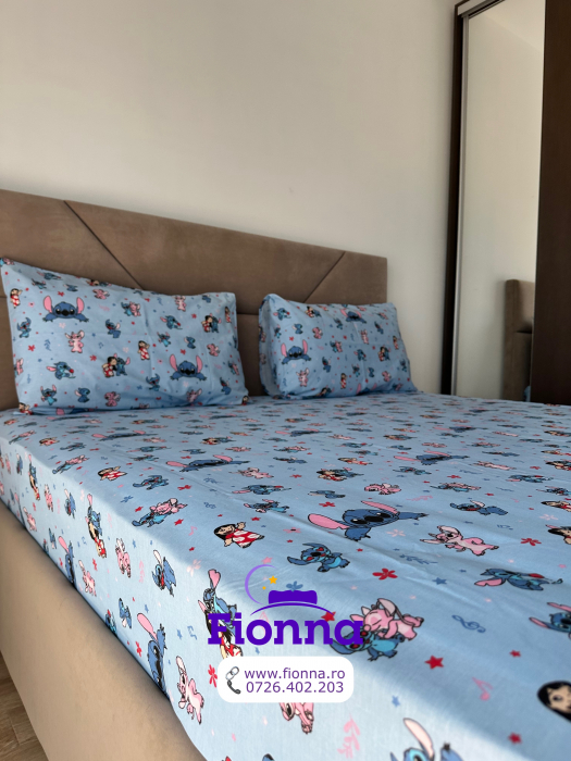 Husa cu Elastic si Fete de Perna Din Bumbac 100% Ranforce 180x200cm - Stitch Si Lilo La Joaca [5]