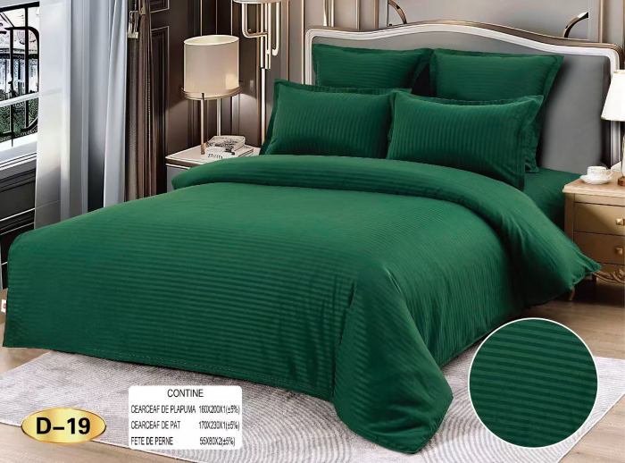 Lenjerie De Pat Din Bumbac Tip Damasc 1 Persoana - Verde [1]