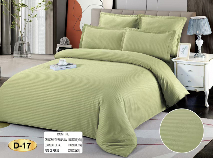 Lenjerie De Pat Din Bumbac Tip Damasc 1 Persoana - Verde Deschis [1]