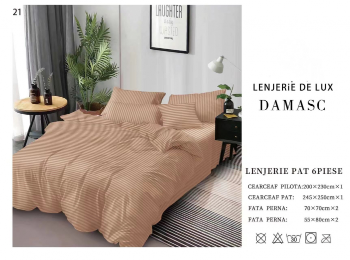 Lenjerie De Pat Din Damasc 6 Piese - Maro [1]