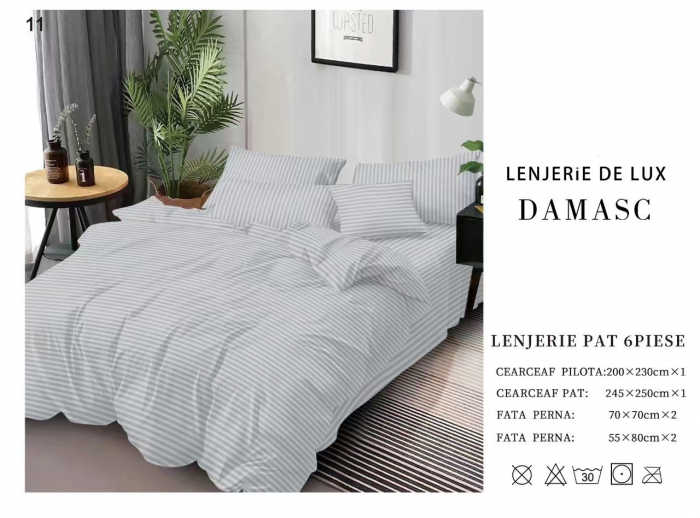 Lenjerie De Pat Din Damasc 6 Piese - Gri Deschis [1]