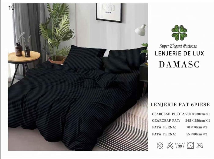 Lenjerie De Pat Din Damasc 6 Piese - Negru [1]