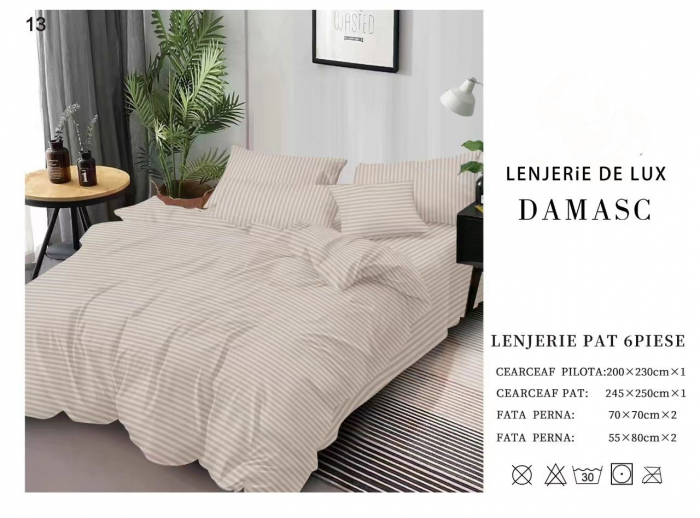 Lenjerie De Pat Din Damasc 6 Piese - Bej Deschis [1]