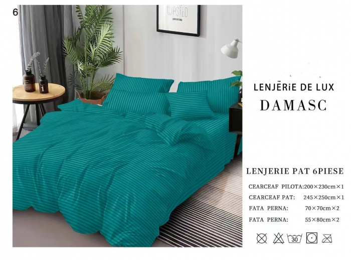 Lenjerie De Pat Din Damasc 6 Piese - Verde Smarald [1]