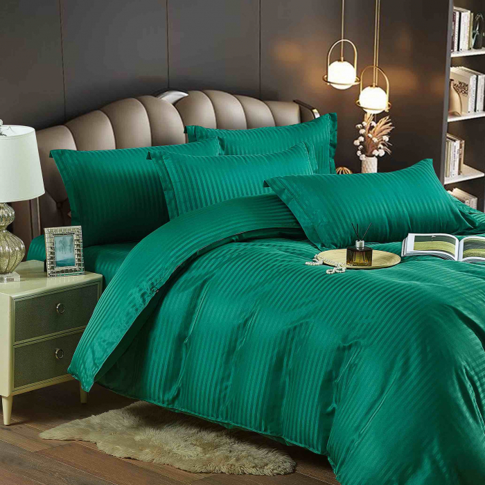 Lenjerie De Pat din Damasc Satinat Cu Elastic - Verde [2]