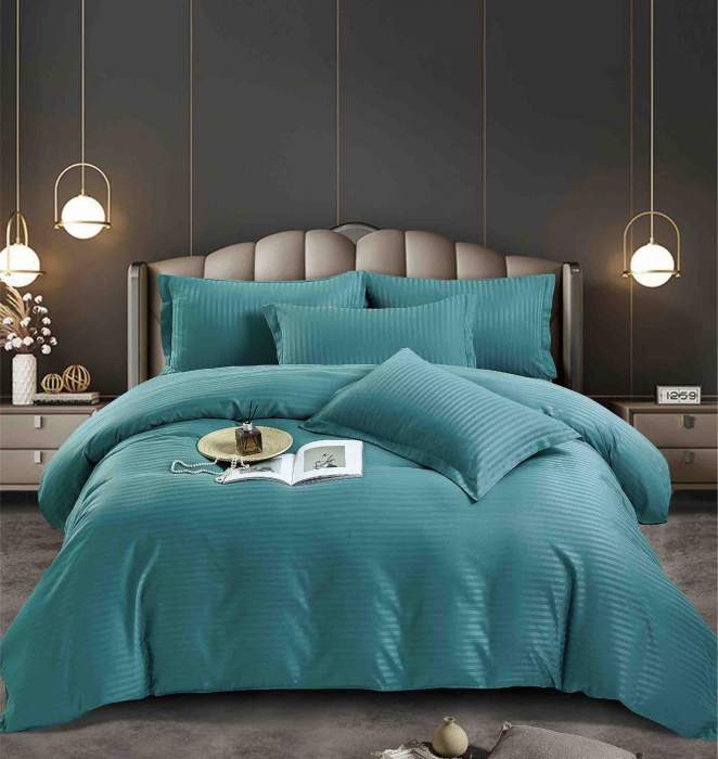 Lenjerie De Pat din Damasc Satinat - Turquoise [2]