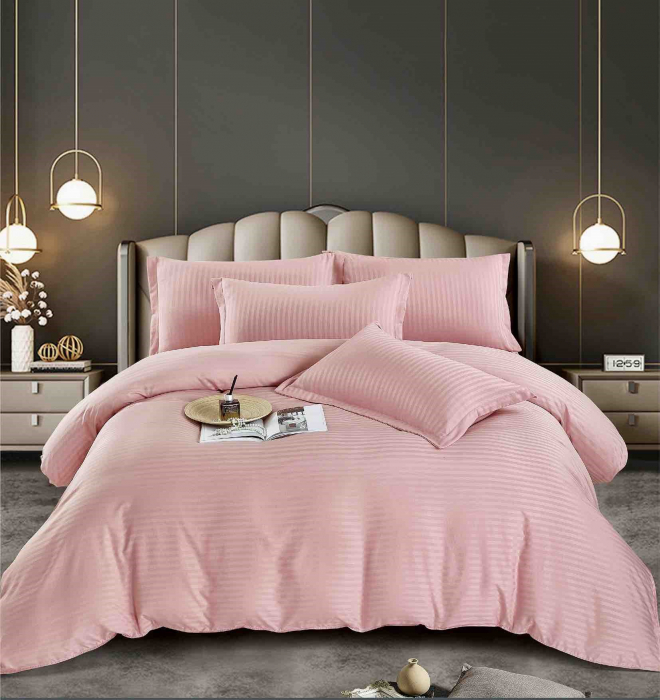 Lenjerie De Pat din Damasc Satinat - Roz [3]