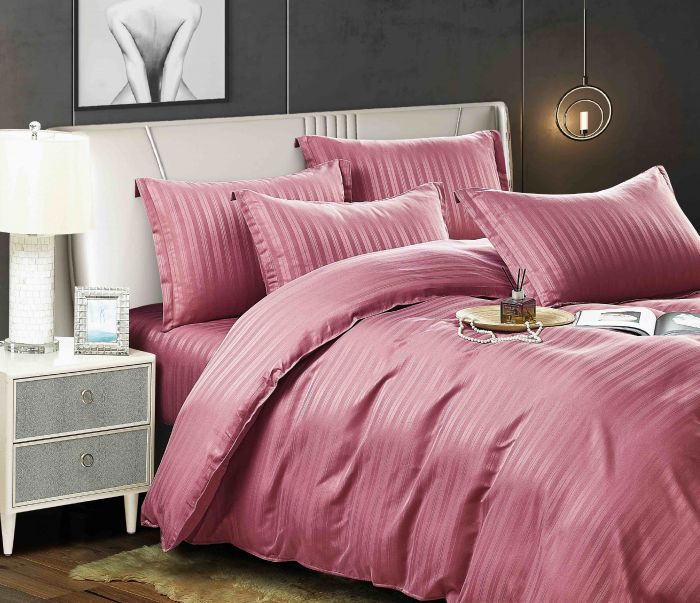 Lenjerie De Pat din Damasc Satinat Minidungi - Cherry Pink [4]