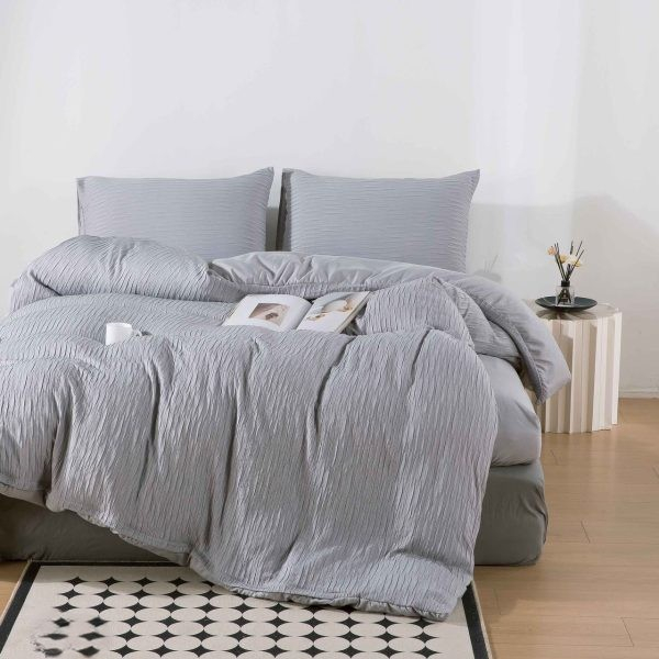 Lenjerie De Pat Din Finet Creponata Cu Elastic - Gri Deschis [1]