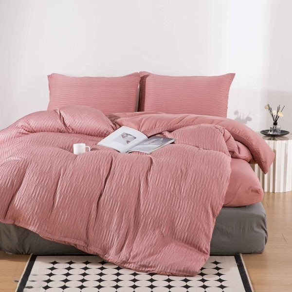 Lenjerie De Pat Din Finet Creponata Cu Elastic - Roz [1]