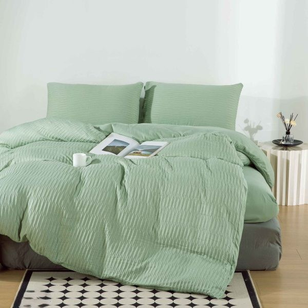 Lenjerie De Pat Din Finet Creponata Cu Elastic - Verde Menta [1]