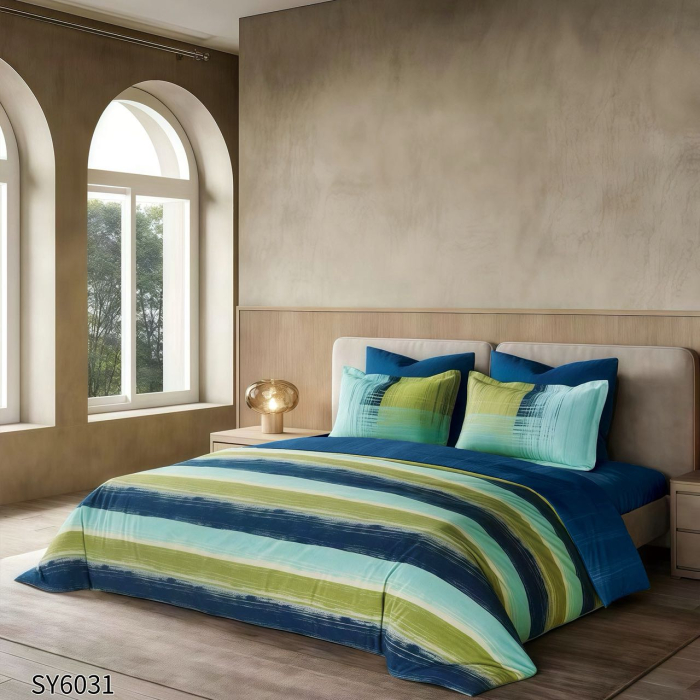 Lenjerie De Pat Din Finet Imprimat Digital Cu Elastic - Dungi Pictate [1]