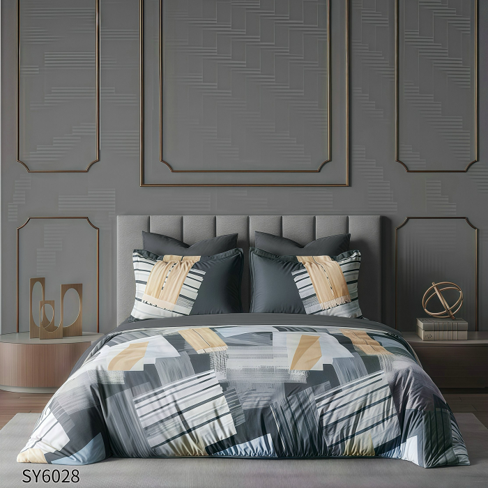 Lenjerie De Pat Din Finet Imprimat Digital Cu Elastic - Gri Pictat [1]