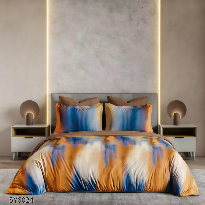 Lenjerie De Pat Din Finet Imprimat Digital Cu Elastic - Maro In Acuarela [1]