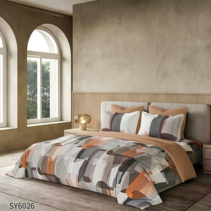 Lenjerie De Pat Din Finet Imprimat Digital Cu Elastic - Maro în Echilibru [1]