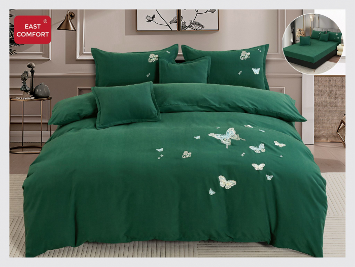 Lenjerie De Pat Din Finet Premium Cu Broderie Si Elastic - Verde Cu Fluturasi [1]