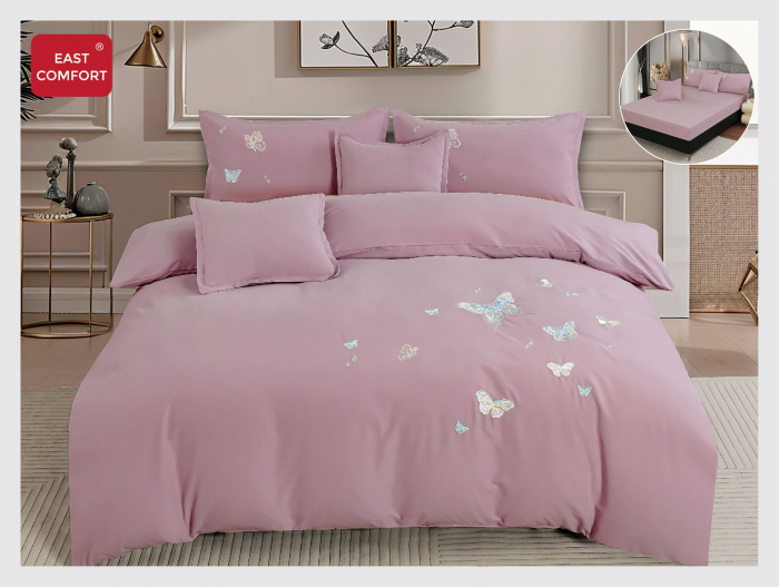 Lenjerie De Pat Din Finet Premium Cu Broderie Si Elastic - Lila Cu Fluturasi [1]