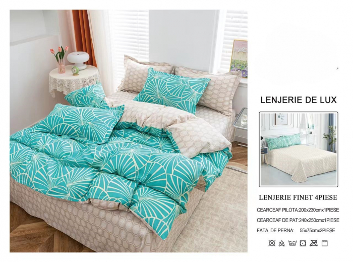 Lenjerie De Pat Din Finet Satinat - Turquoise Abstract [1]