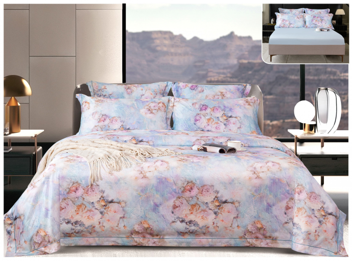 Lenjerie De Pat Din Satin Cu Elastic Premium - Trandafiri In Paradis [1]