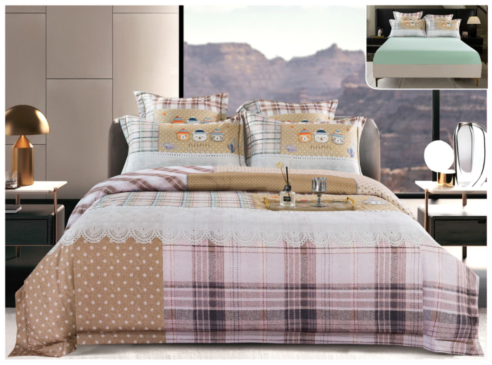 Lenjerie De Pat Din Satin Gros Cu Elastic La Cutie - Verde Menta Cu Ursuleti [1]