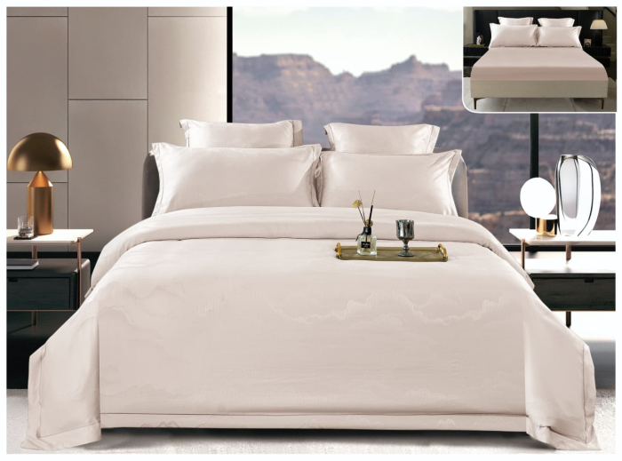 Lenjerie De Pat Din Satin Gros Cu Elastic UNI La Cutie - Bej Deschis [1]